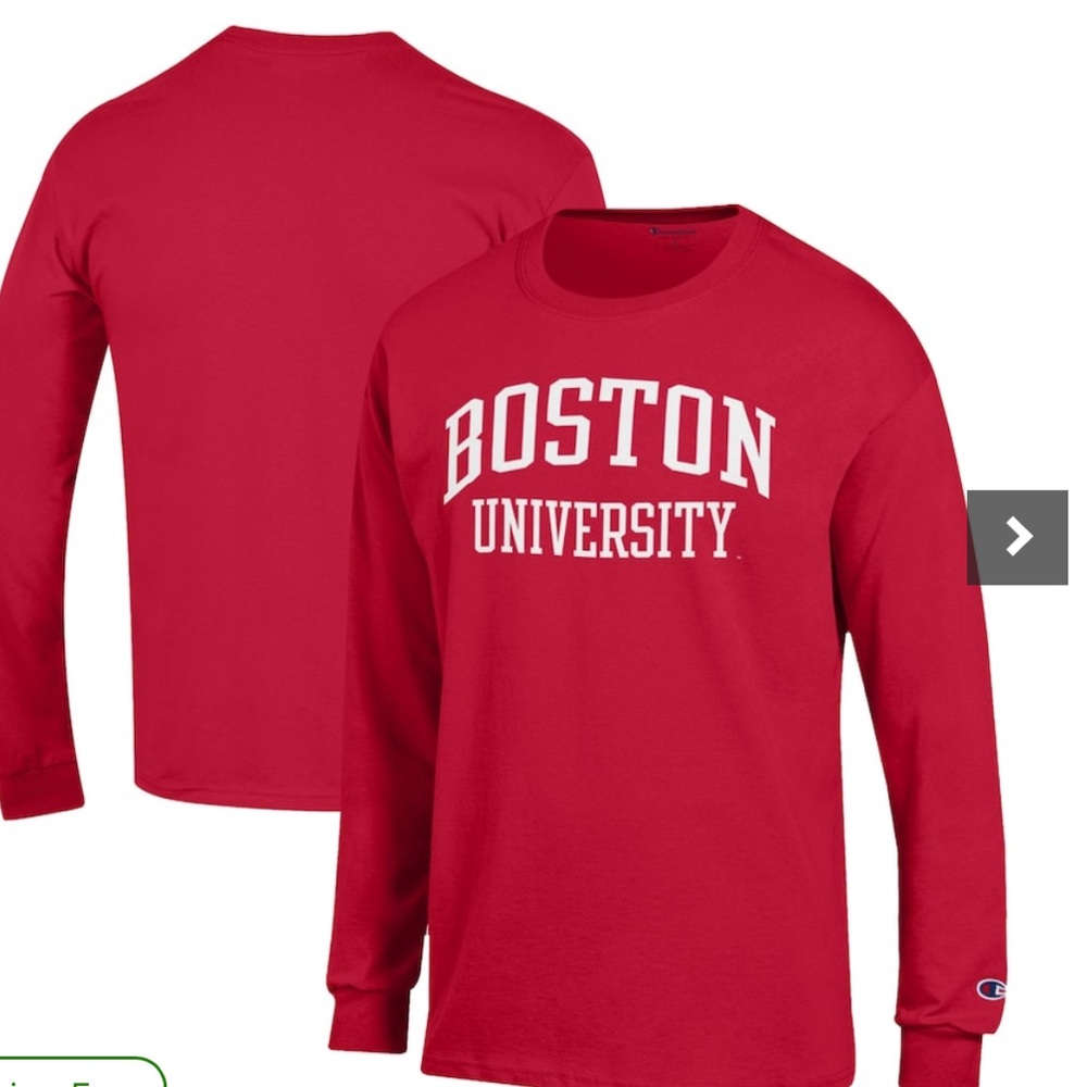 Boston University BU Champion Red Long Sleeve T Shirt, Size M